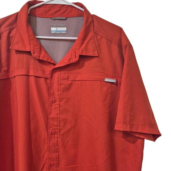 Columbia Men's Dark Orange Red Polyester Button Down Outdoor Quick Dry Ventilate - Picture 2 of 11